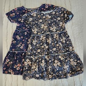 Old Navy Girls Cotton Floral Dresses (2), Black and Blue, Size 6-7